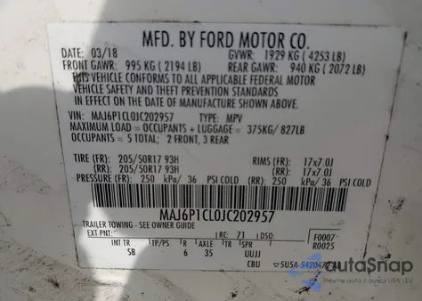 2018 Ford Ecosport Ses from USA, damaged, VIN MAJ6P1CL0JC202957